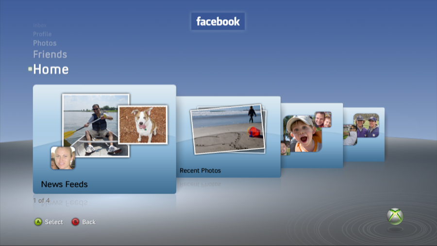 Xbox 360 Facebook Home screen Xbox 360 Facebook Home screen