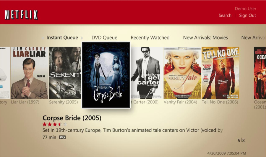 Windows Media Center Netflix movie browsing