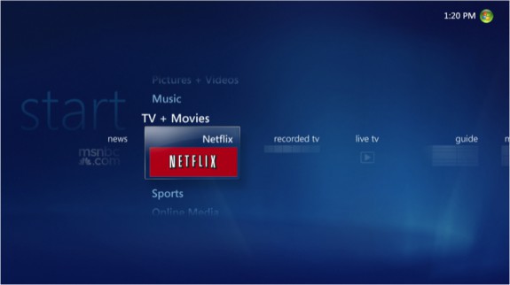 Windows Media Center Netflix tile