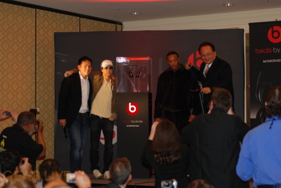Dre, Noel Lee, Kevin Lee pose with Beats by Dr. Dre Headphones