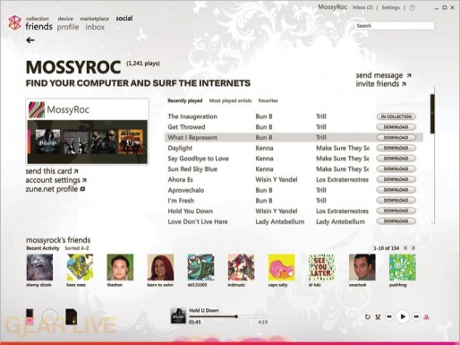 Zune 2.5 Friend page