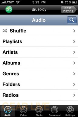 OrbLive Audio Menu on iPhone