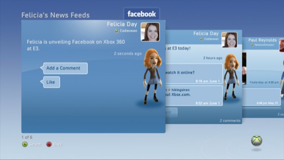 Facebook News Feeds on Xbox 360