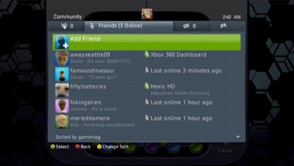 Xbox 360 Friends Sorted by Gamertag