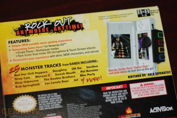 Guitar Hero: On Tour game box back