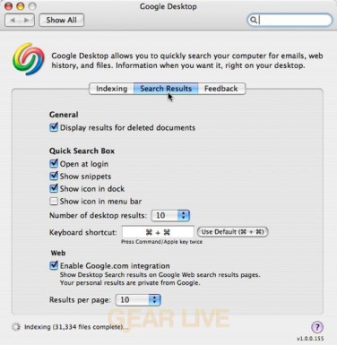 Google Desktop Search Results Preferences