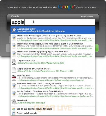 Google Desktop for Mac Search Results