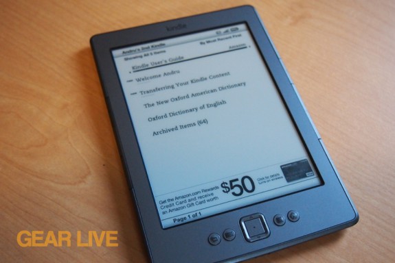 Amazon Kindle 4 home screen