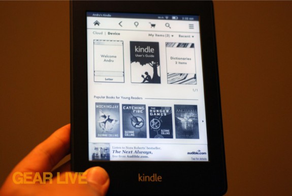 Amazon Kindle Paperwhite with light on