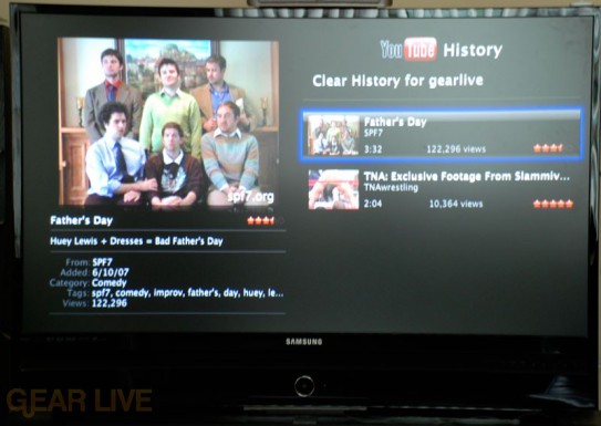 Apple TV YouTube: History Menu