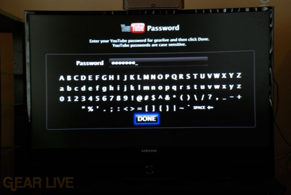 Apple TV YouTube Password Entry