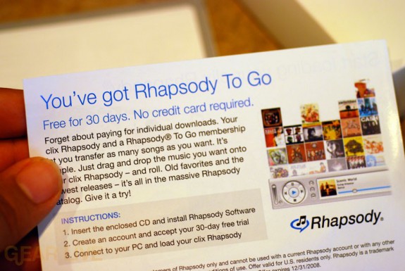 clix Rhapsody 30-Day Rhapsody To Go Trial