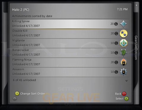 Halo 2 for Windows Vista Achievements Screen
