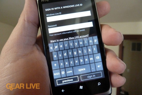 HTC Surround Windows Live ID