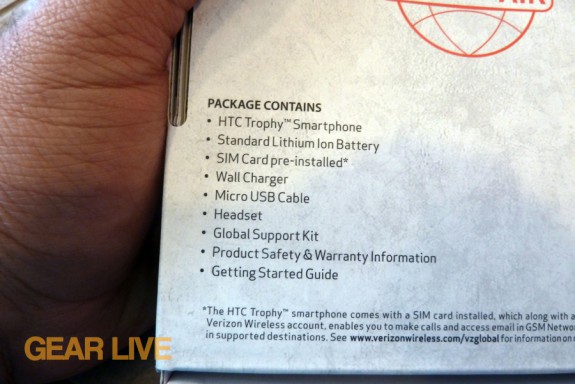 HTC Trophy box contents