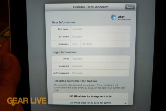 iPad 3G AT&T account setup