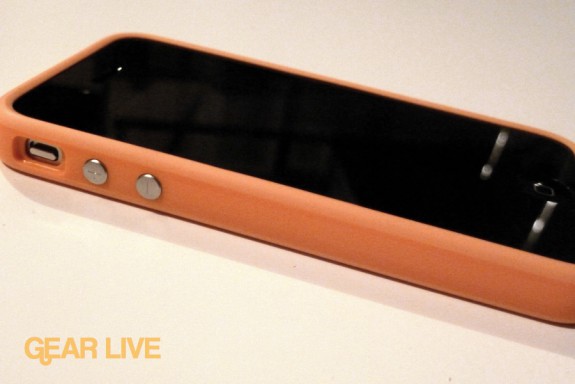 iPhone 4 side with orange Bumper Case