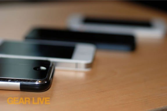 iPhone, iPhone 4S, iPhone 5 (white and black) lined up