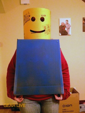 Trying on Supergirl LEGO Superhero Halloween costumes