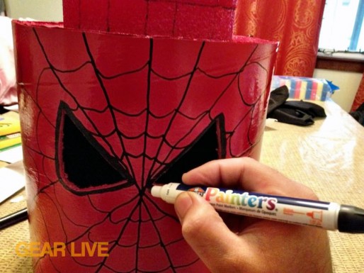 Drawing Spider-Man webbing on LEGO Superhero Halloween costumes