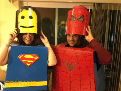 Wearing the LEGO Superhero Halloween costumes