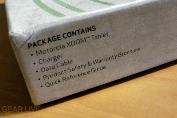 Motorola Xoom package contents