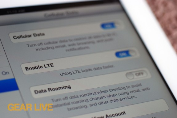 iPad LTE Cellular Data Settings