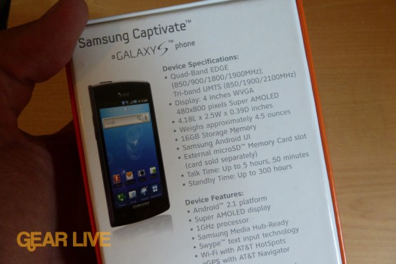 Samsung Captivate specifications