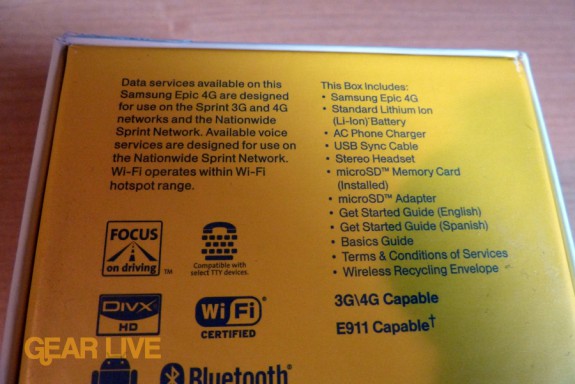 Samsung Epic 4G box back