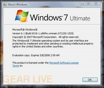 Windows 7 Ultimate about pane