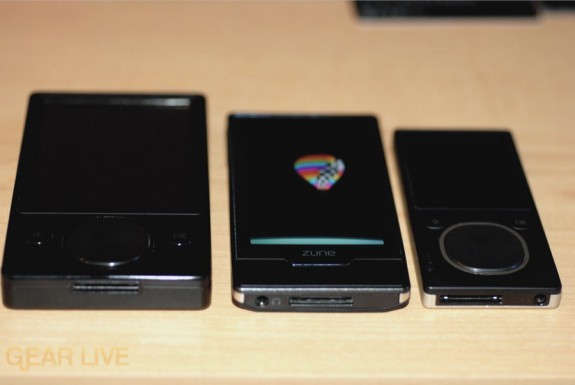 Zune HD vs. Zune 120 vs. Zune 8 side view comparison