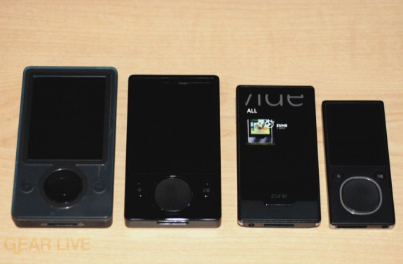 Zune HD vs. Zune 120 vs. Zune 8 vs. Zune 30 size comparison