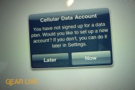 iPad 3G Cellular Data Account notification