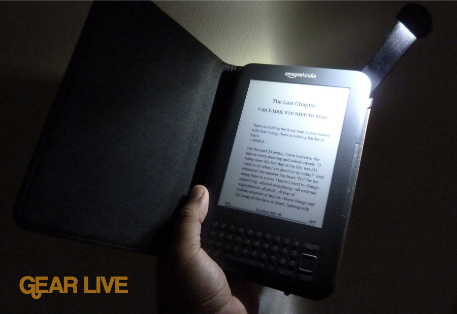 Kindle 3 Lighted Leather Cover turned on