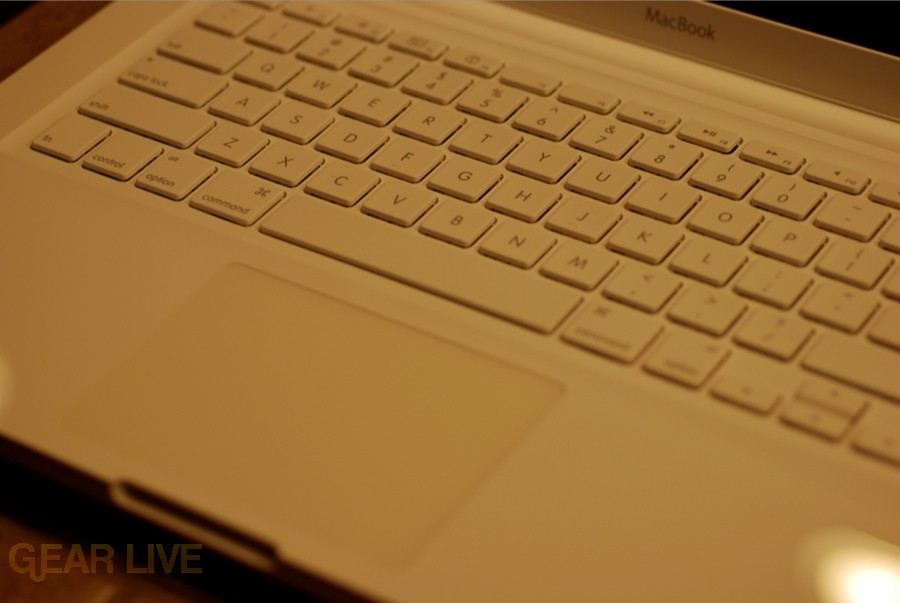 White unibody MacBook keyboard and touchpad
